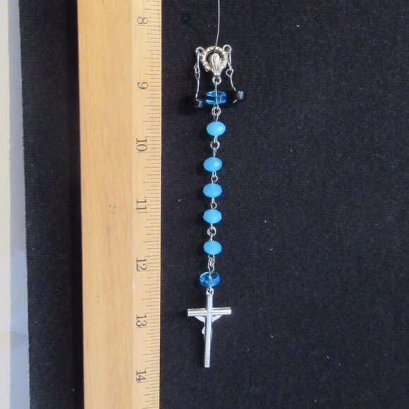 Vintage Rosary, Sapphire Blue & Black Beads, Ave Maria, Crucifix, - Picture 11 of 13